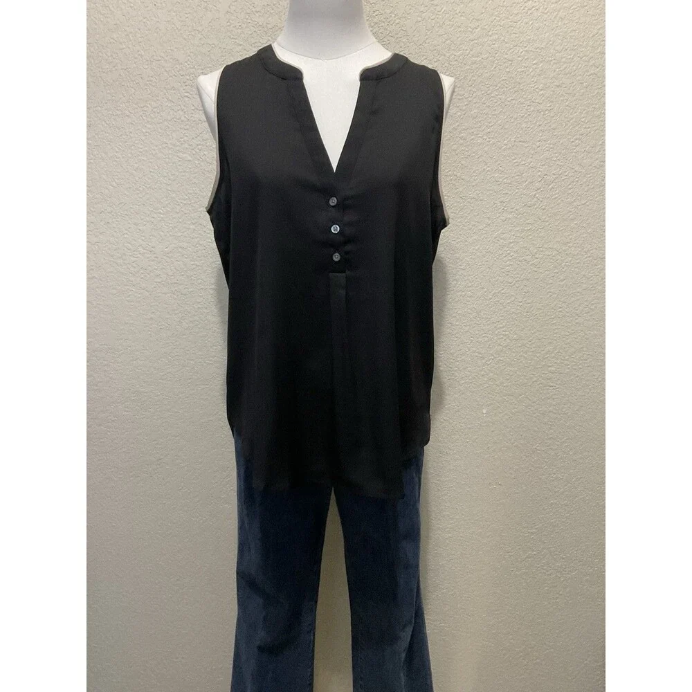 Ann Taylor, Women’s, Sleeveless Blouse, Split Neck, Black, Size: M - Picture 2 of 6